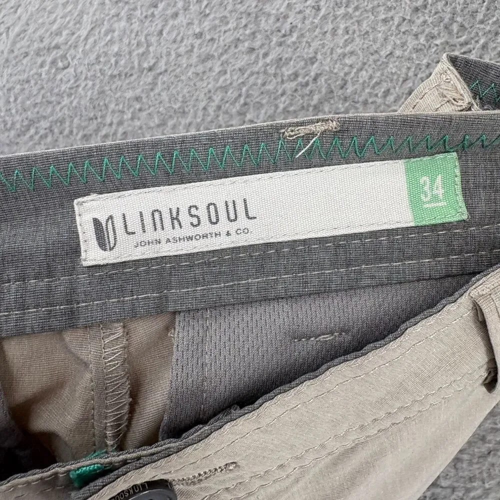 LinkSoul John Ashworth Men’s 34 Khaki Golf Pants Stretch Performance Flat Front